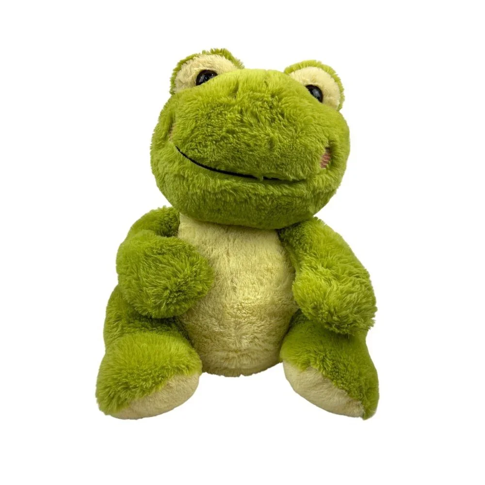 Plush Frog Stuffed Animal Toy Green Yellow Large Sitting 14" - Picture 1 of 10